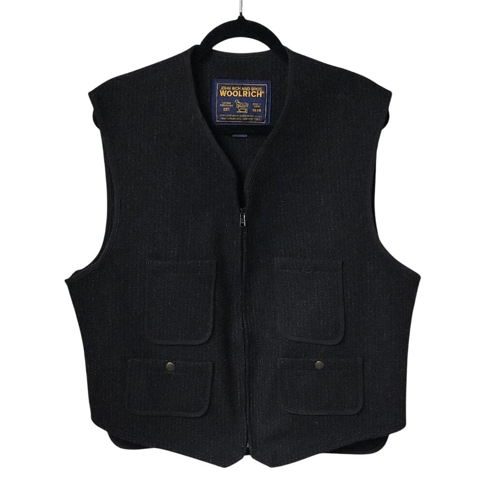 Woolrich Wool Hunting Vest Jacket Pinstriped Zip Front Vintage Mens Size Large